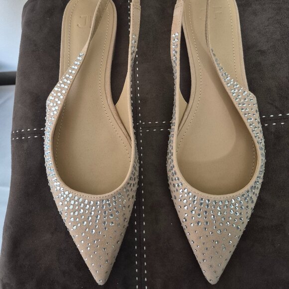 Tan Rhinestone Slingback Flats - Picture 2 of 7
